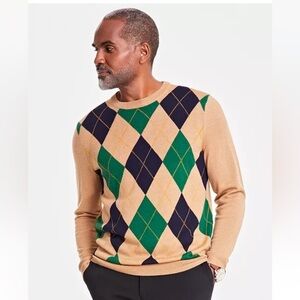 NEW Club Room Classic Argyle Merino Wool Blend Crewneck Pullover Sweater M
